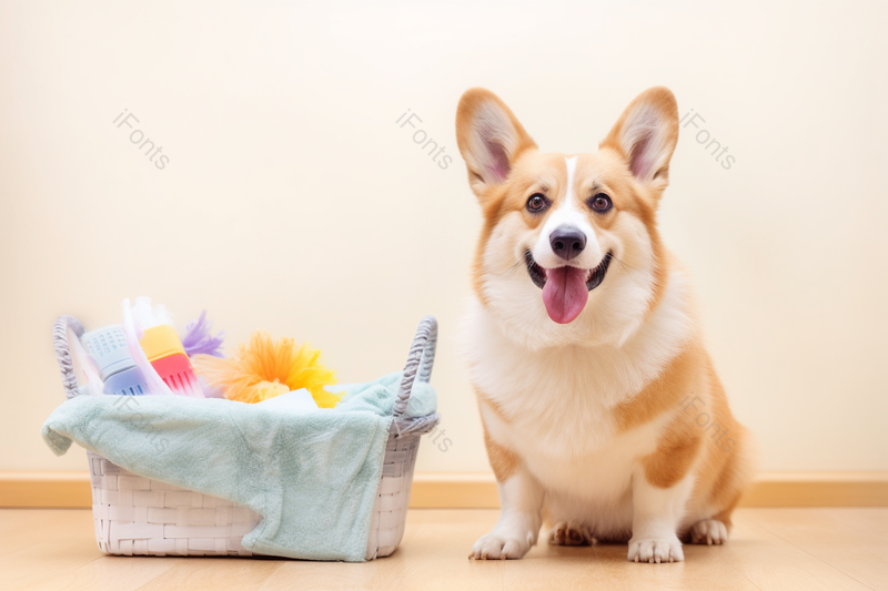 打扫卫生的萌宠物犬柯基实拍,高清,摄影图,摄影图片,图片大全,摄影图免费下载